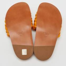 Chloé Yellow Braided Leather Kacey Flat Slide Sandals Size 39