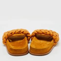 Chloé Yellow Braided Leather Kacey Flat Slide Sandals Size 39