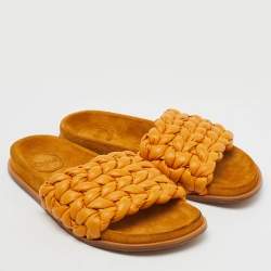 Chloé Yellow Braided Leather Kacey Flat Slide Sandals Size 39