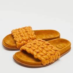 Chloé Yellow Braided Leather Kacey Flat Slide Sandals Size 39