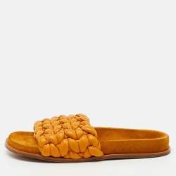 Chloé Yellow Braided Leather Kacey Flat Slide Sandals Size 39