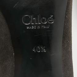 Chloe Grey/Black  Lizard Embossed Leather and Suede Scalloped Pointed Toe Pumps Size 40.5