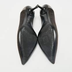 Chloe Grey/Black  Lizard Embossed Leather and Suede Scalloped Pointed Toe Pumps Size 40.5