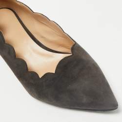 Chloe Grey/Black  Lizard Embossed Leather and Suede Scalloped Pointed Toe Pumps Size 40.5