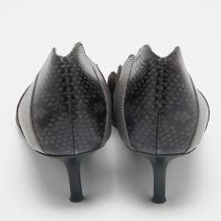 Chloe Grey/Black  Lizard Embossed Leather and Suede Scalloped Pointed Toe Pumps Size 40.5