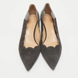 Chloe Grey/Black  Lizard Embossed Leather and Suede Scalloped Pointed Toe Pumps Size 40.5