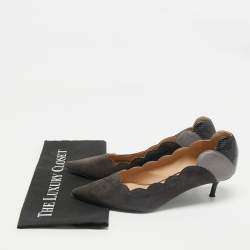 Chloe Grey/Black  Lizard Embossed Leather and Suede Scalloped Pointed Toe Pumps Size 40.5