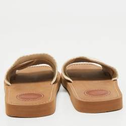 Chloe Off White Logo Print Canvas Woody Flat Slides Size 37