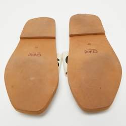 Chloe Off White Logo Print Canvas Woody Flat Slides Size 37