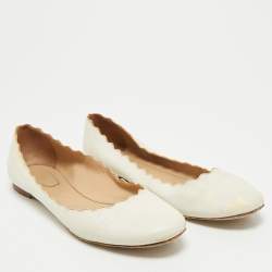 Pre Owned Chloe White Leather Lauren Scalloped Ballet Flats Size 38