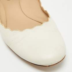 Pre Owned Chloe White Leather Lauren Scalloped Ballet Flats Size 38