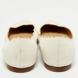 Pre Owned Chloe White Leather Lauren Scalloped Ballet Flats Size 38