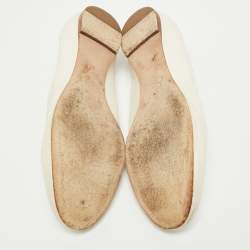 Pre Owned Chloe White Leather Lauren Scalloped Ballet Flats Size 38