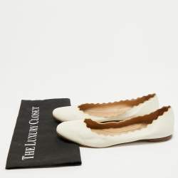 Pre Owned Chloe White Leather Lauren Scalloped Ballet Flats Size 38
