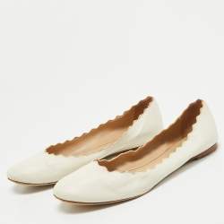 Pre Owned Chloe White Leather Lauren Scalloped Ballet Flats Size 38
