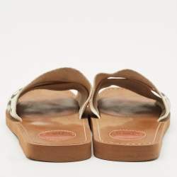 Chloe Off White Logo Print Canvas Woody Flat Slides Size 38