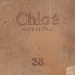 Chloe Off White Logo Print Canvas Woody Flat Slides Size 38