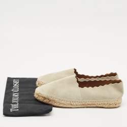 Pre Owned Chloe Light Grey Suede Scalloped Accent Espadrille Flats Size 38
