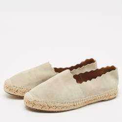 Pre Owned Chloe Light Grey Suede Scalloped Accent Espadrille Flats Size 38