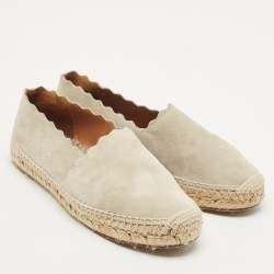 Pre Owned Chloe Light Grey Suede Scalloped Accent Espadrille Flats Size 38