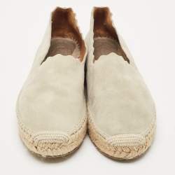 Pre Owned Chloe Light Grey Suede Scalloped Accent Espadrille Flats Size 38
