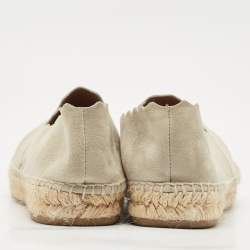 Pre Owned Chloe Light Grey Suede Scalloped Accent Espadrille Flats Size 38