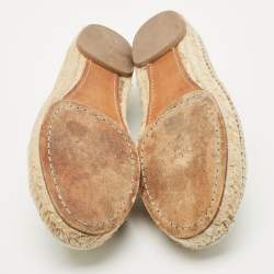 Pre Owned Chloe Light Grey Suede Scalloped Accent Espadrille Flats Size 38