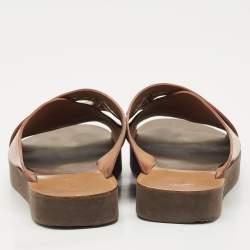 Pre Owned Chloe Brown Leather Crisscross Flat Slide Size 37