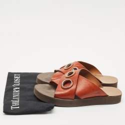 Pre Owned Chloe Brown Leather Crisscross Flat Slide Size 37