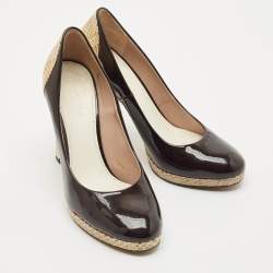Chloe Black/Beige Patent Leather and Snakeskin Round Toe Pumps Size 36