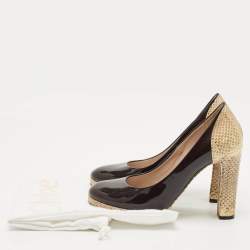 Chloe Black/Beige Patent Leather and Snakeskin Round Toe Pumps Size 36