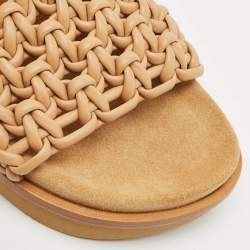 Chloe Brown Braided Leather Kacey Platform Slide Sandals Size 36