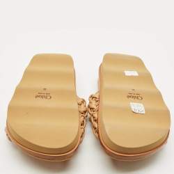 Chloe Brown Braided Leather Kacey Platform Slide Sandals Size 36