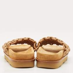 Chloe Brown Braided Leather Kacey Platform Slide Sandals Size 36