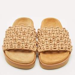 Chloe Brown Braided Leather Kacey Platform Slide Sandals Size 36