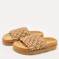 Chloe Brown Braided Leather Kacey Platform Slide Sandals Size 36