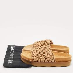 Chloe Brown Braided Leather Kacey Platform Slide Sandals Size 36