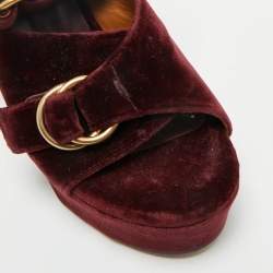 Pre Owned Chloe Burgundy Velvet T Chunky High Heel Ankle Strap Sandals Size 36