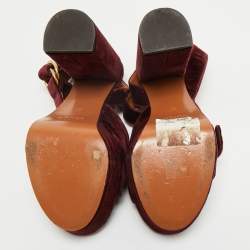 Pre Owned Chloe Burgundy Velvet T Chunky High Heel Ankle Strap Sandals Size 36