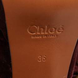 Pre Owned Chloe Burgundy Velvet T Chunky High Heel Ankle Strap Sandals Size 36