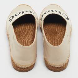 Pre Owned Chloe Cream Leather and Logo Canvas Woody Espadrille Flats Size 37