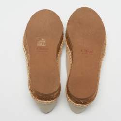 Pre Owned Chloe Cream Leather and Logo Canvas Woody Espadrille Flats Size 37