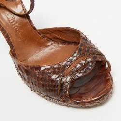 Pre Owned Chloe Dark Brown Python Ankle Strap Sandals Size 40