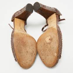 Pre Owned Chloe Dark Brown Python Ankle Strap Sandals Size 40