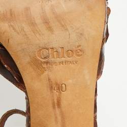 Pre Owned Chloe Dark Brown Python Ankle Strap Sandals Size 40