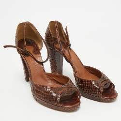 Pre Owned Chloe Dark Brown Python Ankle Strap Sandals Size 40