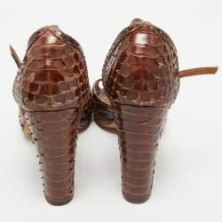 Pre Owned Chloe Dark Brown Python Ankle Strap Sandals Size 40