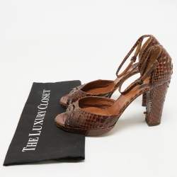 Pre Owned Chloe Dark Brown Python Ankle Strap Sandals Size 40