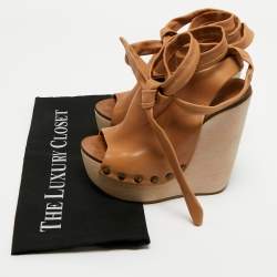 Pre Owned صندل كلوي منصة رابطة كاحل جلد بني مقاس 36