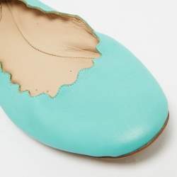 Pre Owned Chloe Turquoise Blue Leather Lauren Scalloped Ballet Flats Size 37